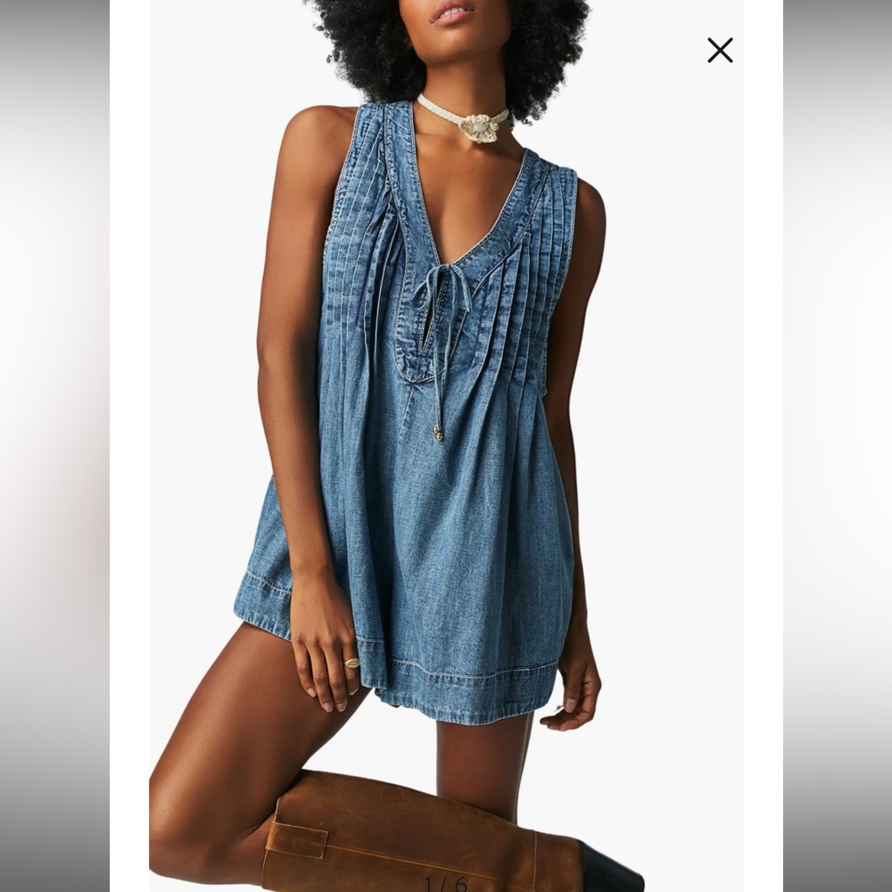Free People Blue Denim Romper